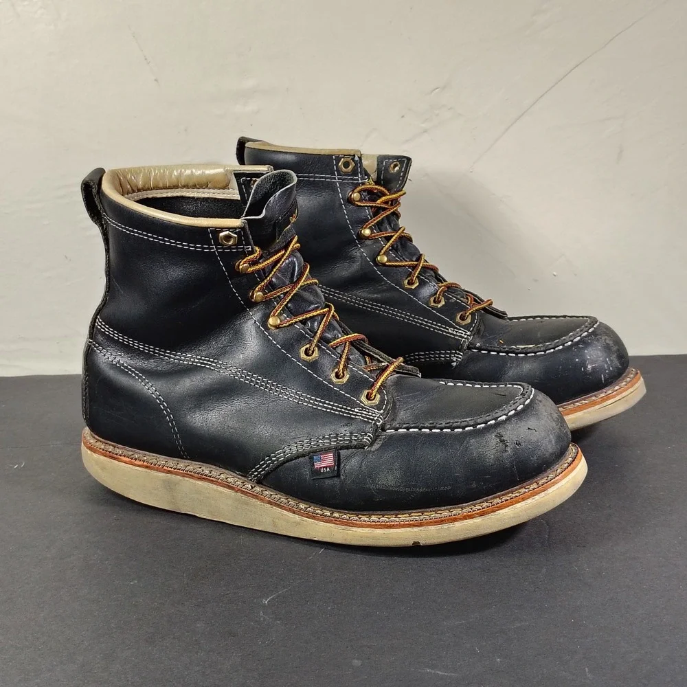 Thorogood Boots Mens 11 D Black Leather American Heritage Moc Toe Work 804-6201